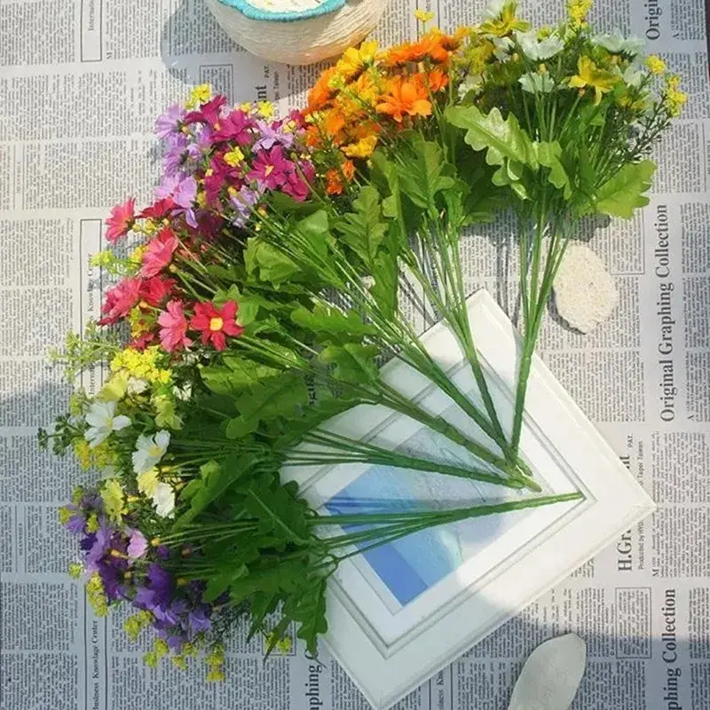 22*33CM Artificial One Bouquet 7Branch 28 Head Silk Daisy Decorative Flower DIY Wedding Floral Arrangement Home Room Table Decor