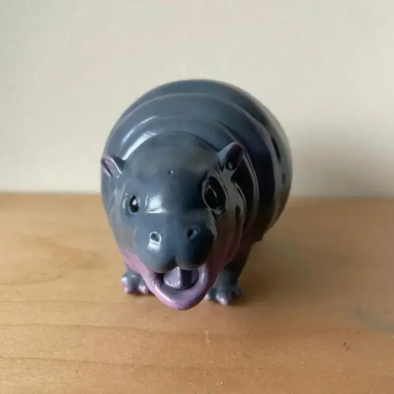 New Cute Hippo Resin Figurines | Moo Deng Baby Hippopotamu Sculpture Desk Decoration | Portable Moo Deng Hippo Tabletop Statue
