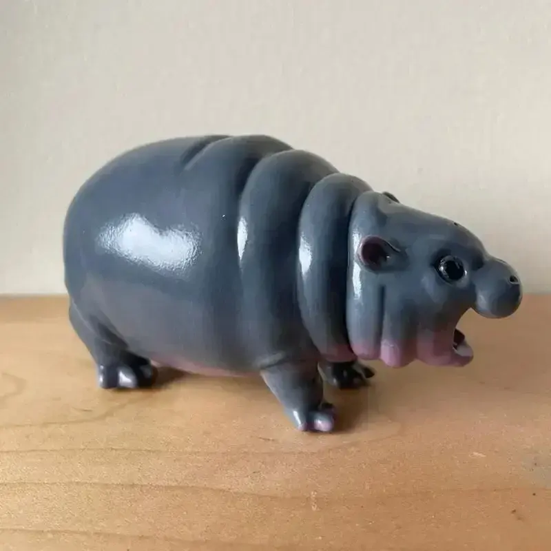 New Cute Hippo Resin Figurines | Moo Deng Baby Hippopotamu Sculpture Desk Decoration | Portable Moo Deng Hippo Tabletop Statue