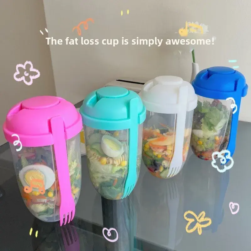 New Portable Sealable Breakfast Salad Cup with Built - in Fork -Yogurt, Cereal & Nut - Multifunctional Meal Prep Kitchen Tools