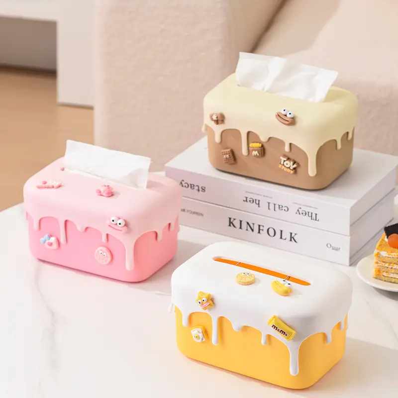 New Creative Cream Cute  Tissue Holder Portable Tissue Box Living Room Desktop Storage Paper Box Dopamine