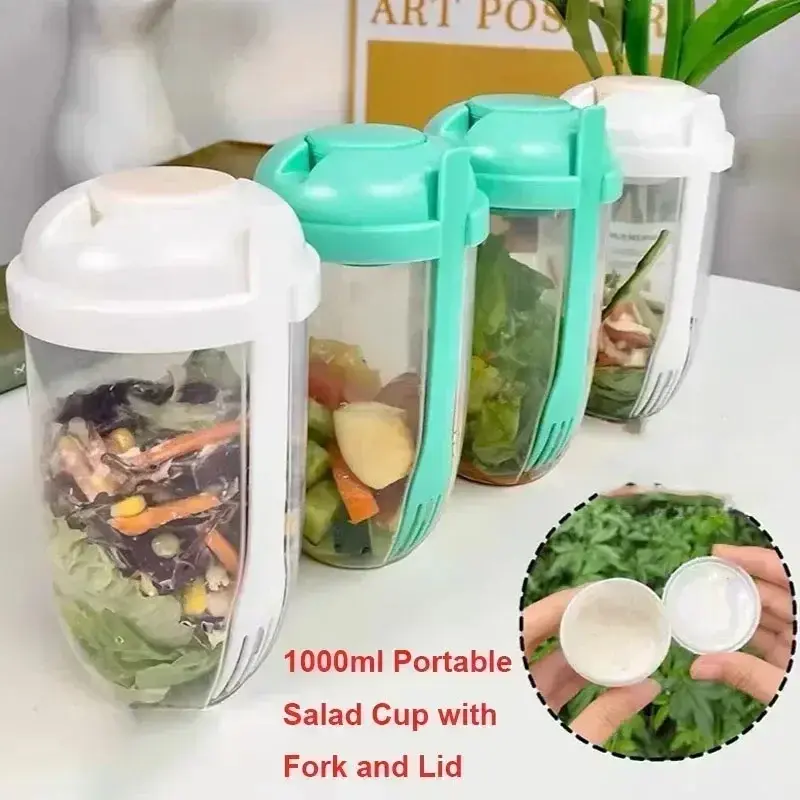 New Portable Sealable Breakfast Salad Cup with Built - in Fork -Yogurt, Cereal & Nut - Multifunctional Meal Prep Kitchen Tools
