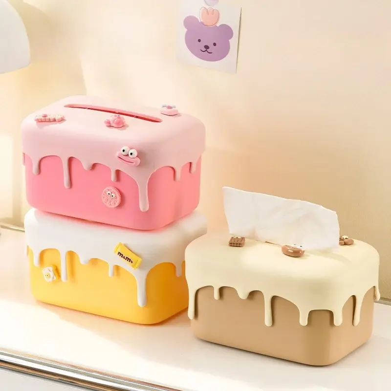 New Creative Cream Cute  Tissue Holder Portable Tissue Box Living Room Desktop Storage Paper Box Dopamine