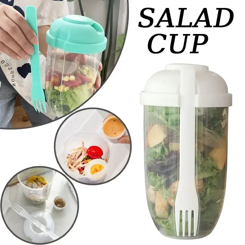 New Portable Sealable Breakfast Salad Cup with Built - in Fork -Yogurt, Cereal & Nut - Multifunctional Meal Prep Kitchen Tools