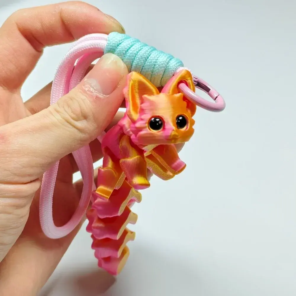 Home Decoration 3D Printed Cute Fox Ornament Model with Multiple Joints Movable Beautiful Eyes Hanging Rope Accessories