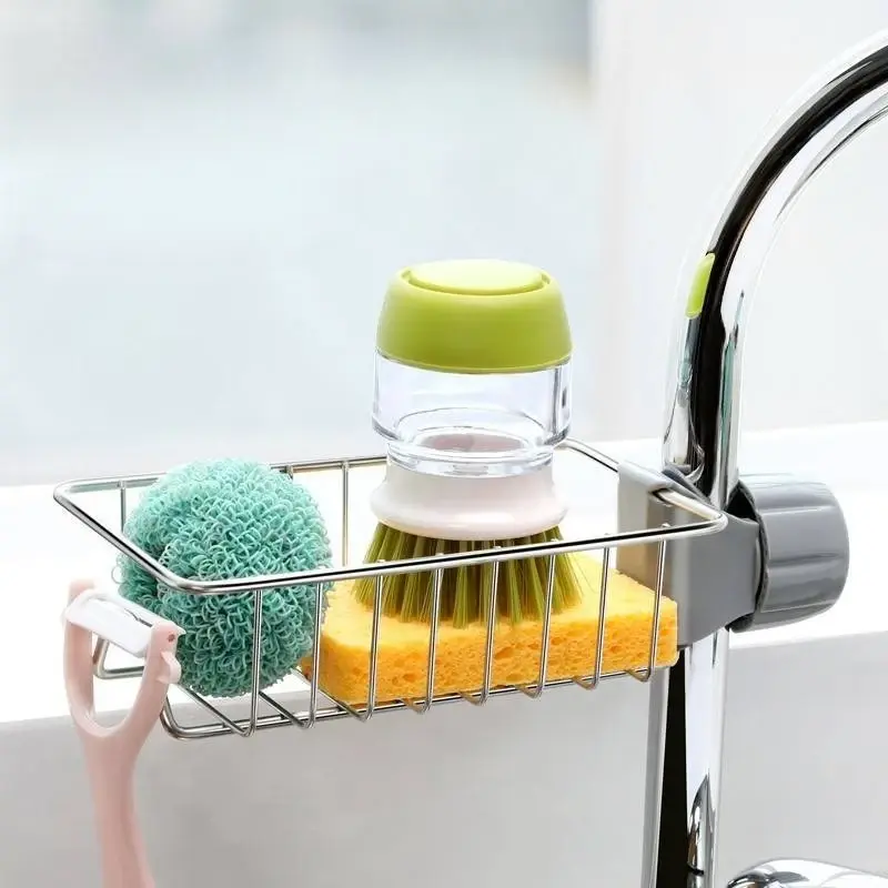 Shower Bracket Faucet Storage Rack Stainless Steel Kitchen Sink  Household Sponge Cloth Dishwashing and Draining Rack Hanging