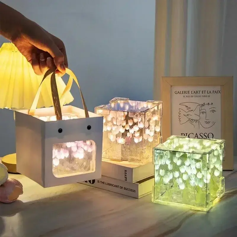 2025 DIy Creative Tulip Flower Sea Cube Three-Dimensional Small Night Lamp Material Package for Girlfriend Couple Girlfriends