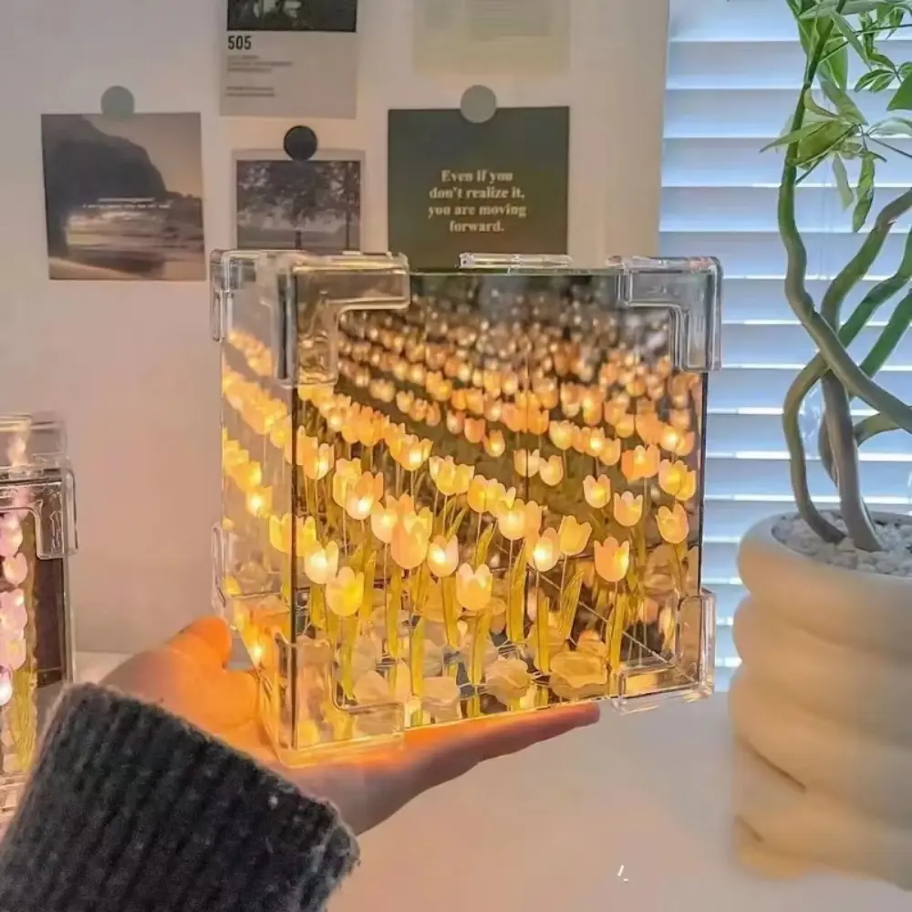 2025 DIy Creative Tulip Flower Sea Cube Three-Dimensional Small Night Lamp Material Package for Girlfriend Couple Girlfriends