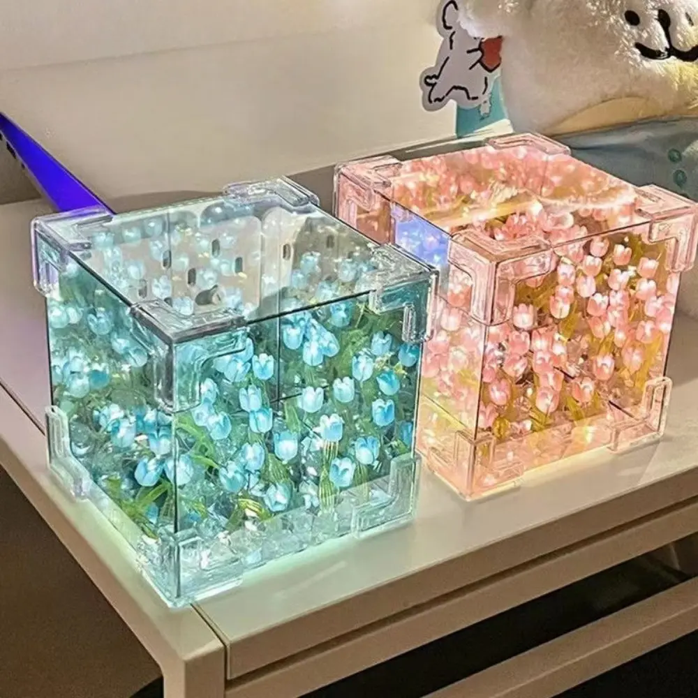 2025 DIy Creative Tulip Flower Sea Cube Three-Dimensional Small Night Lamp Material Package for Girlfriend Couple Girlfriends