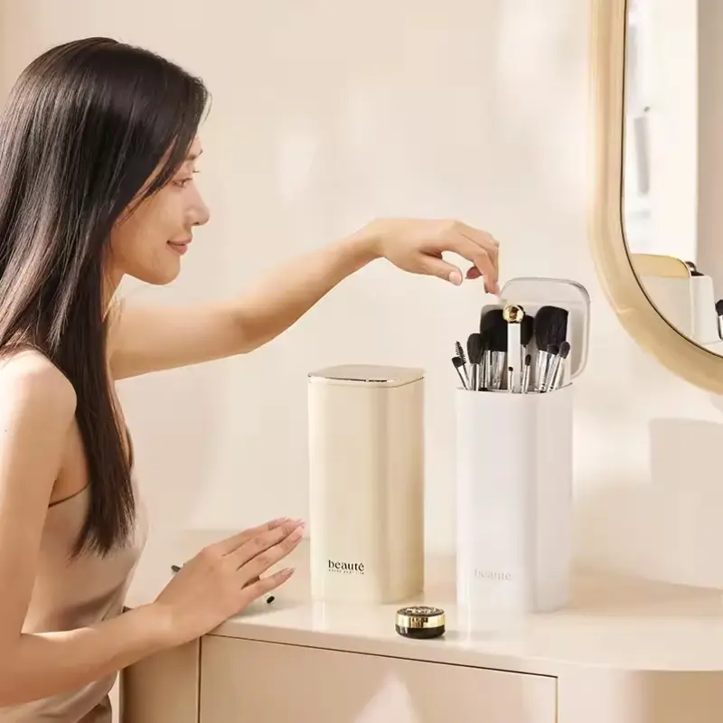 New Makeup Brush Holder Set Automatic Lifting Dustproof Desktop Makeup Tools Lipstick Eyebrow Pen Holder Container