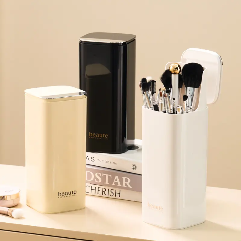New Makeup Brush Holder Set Automatic Lifting Dustproof Desktop Makeup Tools Lipstick Eyebrow Pen Holder Container