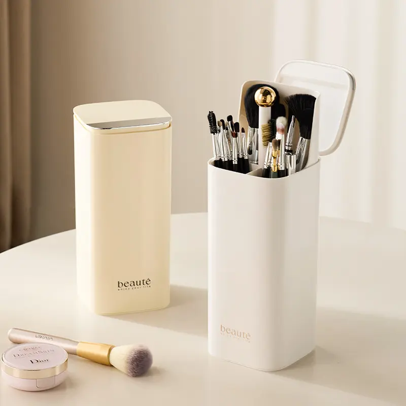 New Makeup Brush Holder Set Automatic Lifting Dustproof Desktop Makeup Tools Lipstick Eyebrow Pen Holder Container