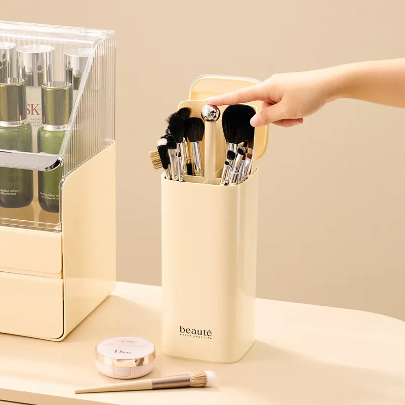 New Makeup Brush Holder Set Automatic Lifting Dustproof Desktop Makeup Tools Lipstick Eyebrow Pen Holder Container