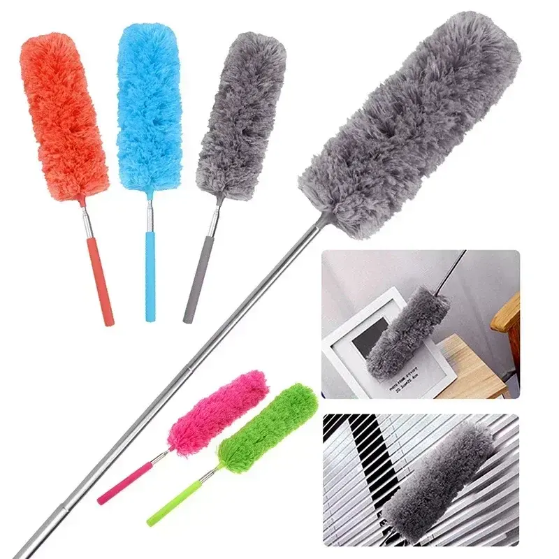 New Electrostatic Dust Duster Telescopic Flexible Stainless Steel Household Feather Duster Cleaning Tool Microfiber Dust Brush