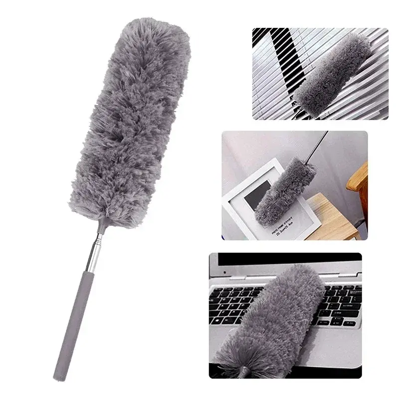New Electrostatic Dust Duster Telescopic Flexible Stainless Steel Household Feather Duster Cleaning Tool Microfiber Dust Brush