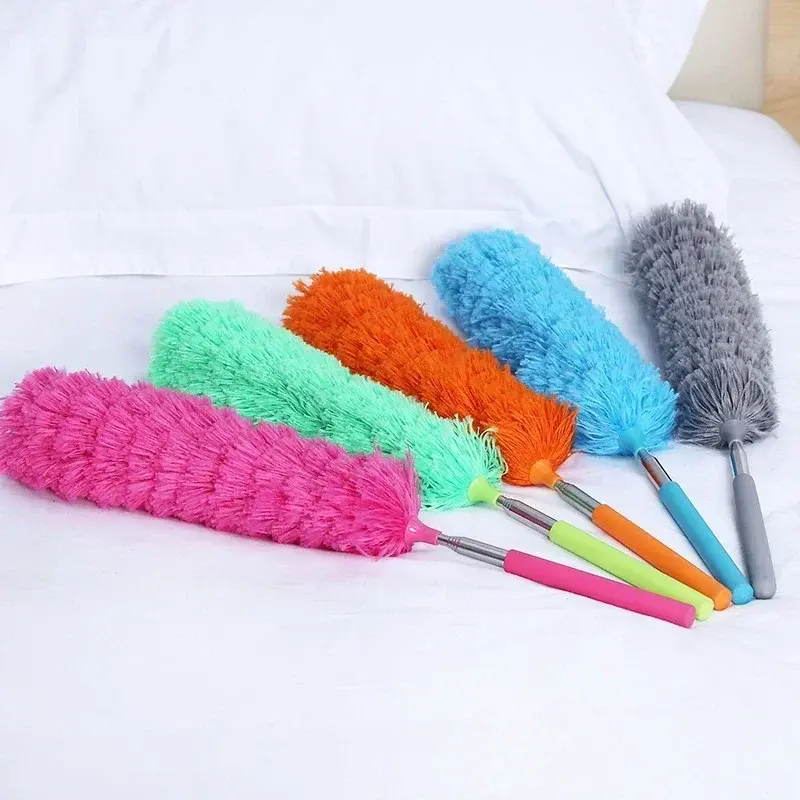 New Electrostatic Dust Duster Telescopic Flexible Stainless Steel Household Feather Duster Cleaning Tool Microfiber Dust Brush
