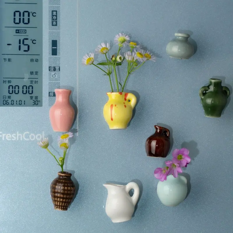 New DIY Ceramic Mini Vase Refrigerator with Magnetic Suction Flower Arrangement Decoration Fingertip Refrigerator Decoration