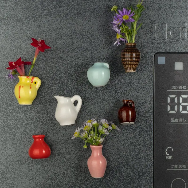 New DIY Ceramic Mini Vase Refrigerator with Magnetic Suction Flower Arrangement Decoration Fingertip Refrigerator Decoration