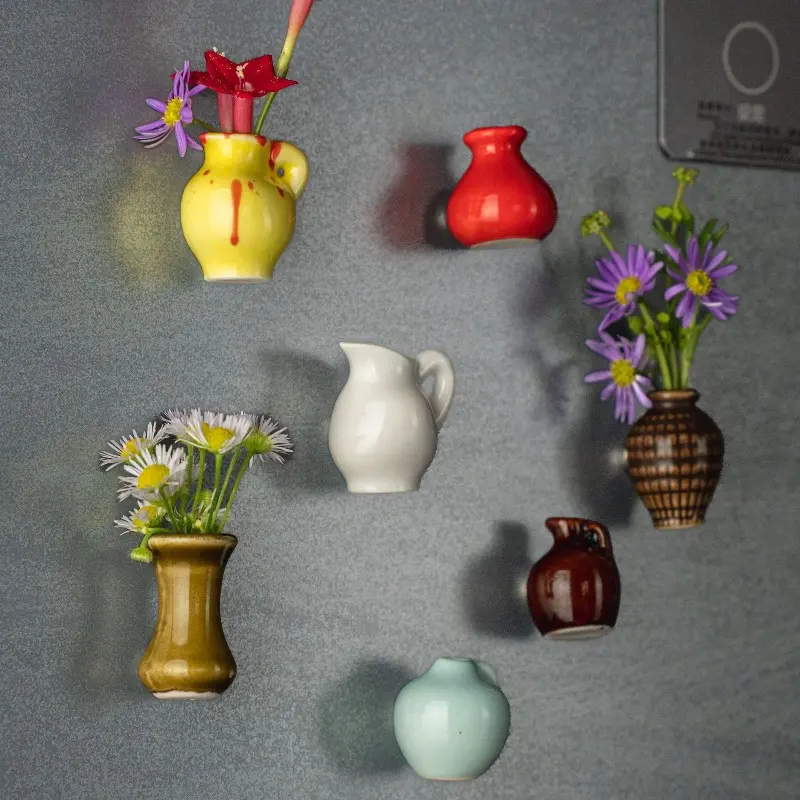 New DIY Ceramic Mini Vase Refrigerator with Magnetic Suction Flower Arrangement Decoration Fingertip Refrigerator Decoration