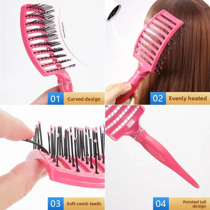 New Multicolor Hollow Curved Hair Comb - Volumizing Styling Comb for Women, Detangling & Scalp Massage Brush
