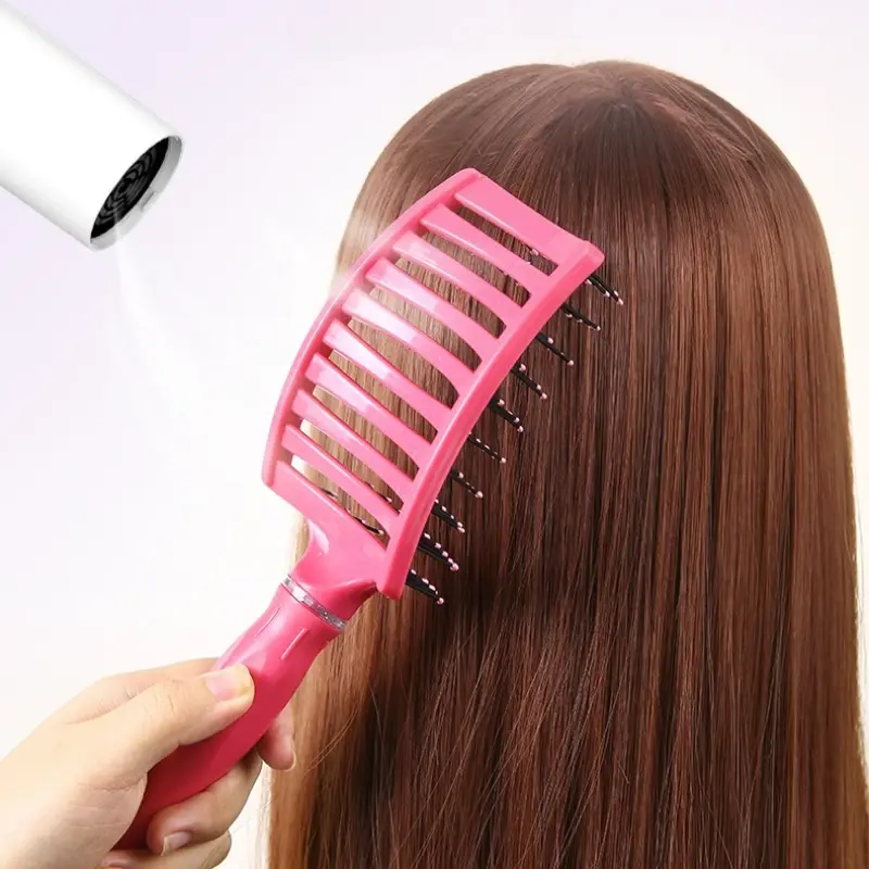 New Multicolor Hollow Curved Hair Comb - Volumizing Styling Comb for Women, Detangling & Scalp Massage Brush