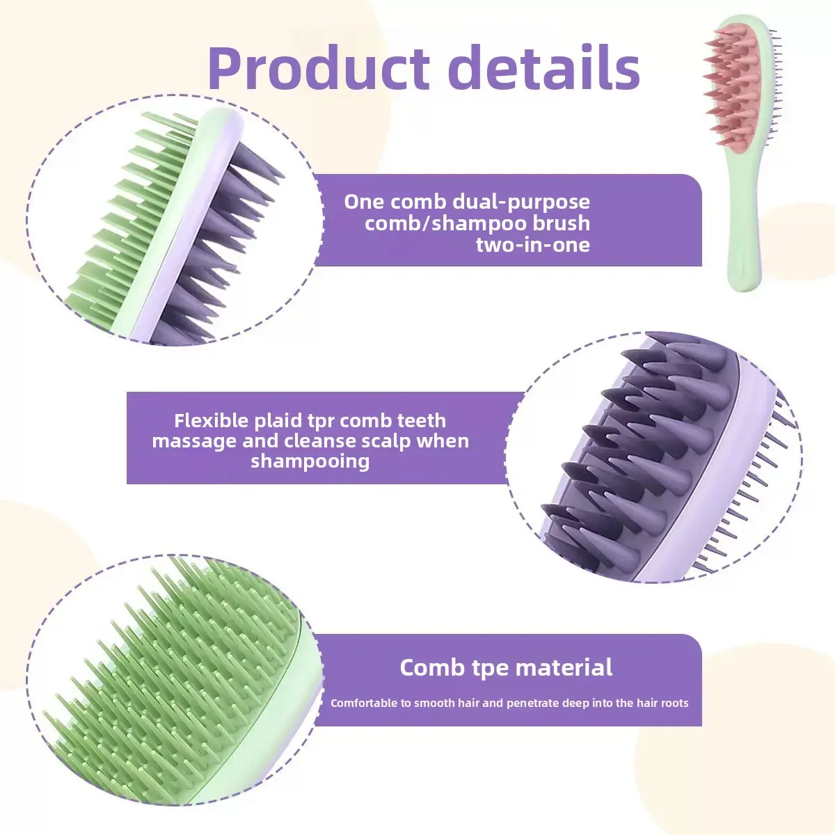New 2-in-1  Massage Hair Brush, Detangling Comb for Scalp Care comb for double-sided shampoo and brush