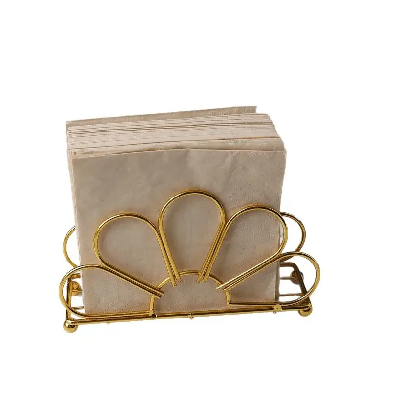 2025 New Gold Flower Petal Metal Napkin Holder Tabletop Tissue Rack for Kitchen Dining Table Decor