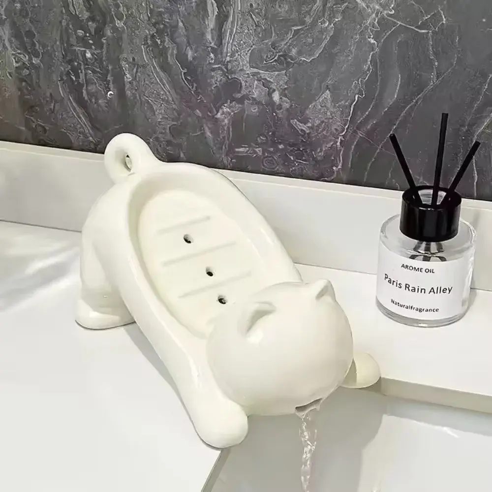 New Cute Cat Soap Holder -Bathroom Drain Soap Dish with Drain Smooth Toilet Tray for Exquisite Washroom Decor Corner Rack