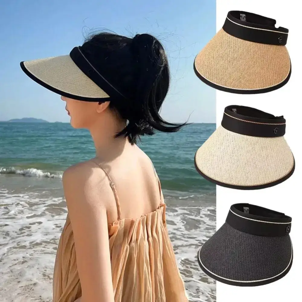 Foldable Beach Travel Cycling Straw Sun Hat Wide Brim for Women Outdoor UV Protection Boho Packable Summer Hat  Cycling Cap