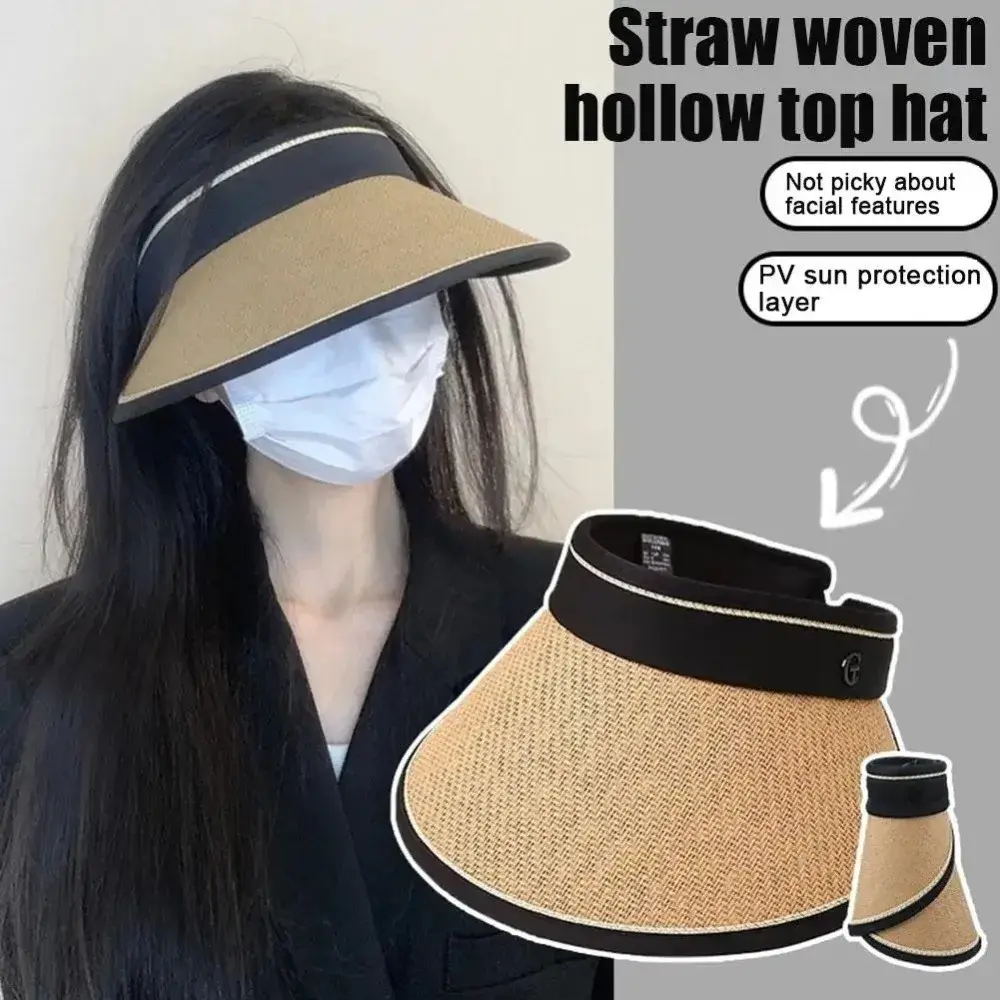 Foldable Beach Travel Cycling Straw Sun Hat Wide Brim for Women Outdoor UV Protection Boho Packable Summer Hat  Cycling Cap