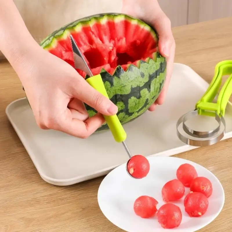 New 3-in-1 Fruit Ball Digger Core Picking Device Watermelon Ball Digging Spoon Fruit Meat Picking Tool Carving Knife