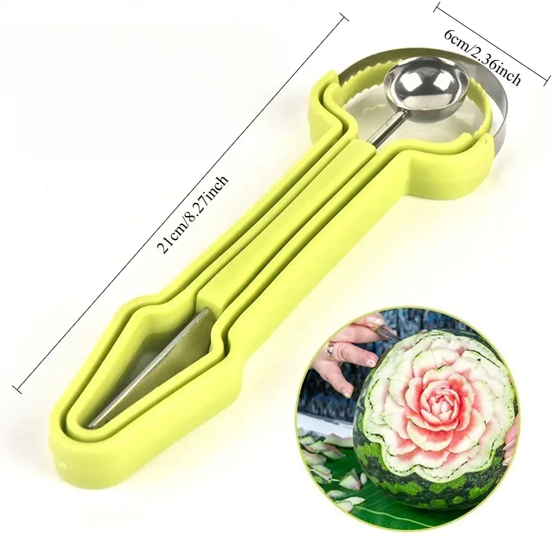 New 3-in-1 Fruit Ball Digger Core Picking Device Watermelon Ball Digging Spoon Fruit Meat Picking Tool Carving Knife