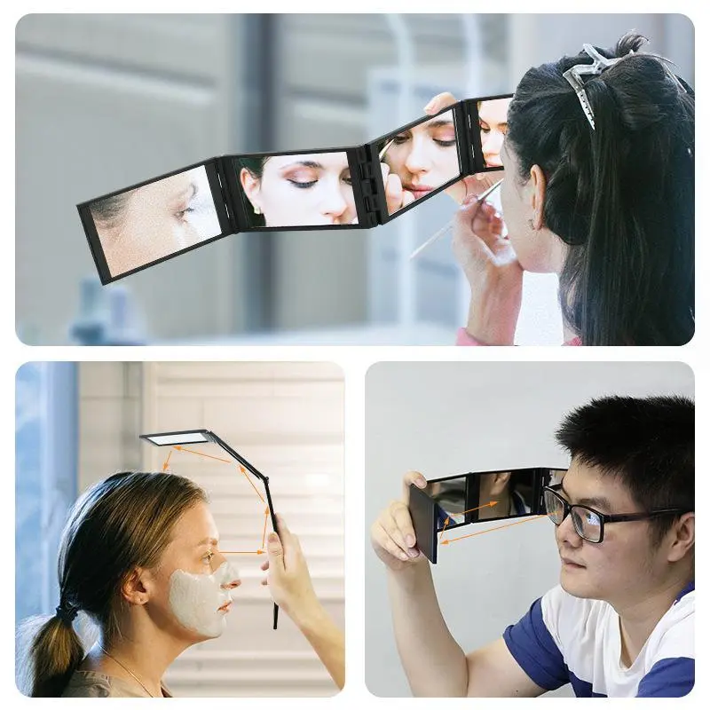 New Four fold mirror can be folded in any way. Four fold bathroom mirror DIY toiletries portable multi angle folding mirror