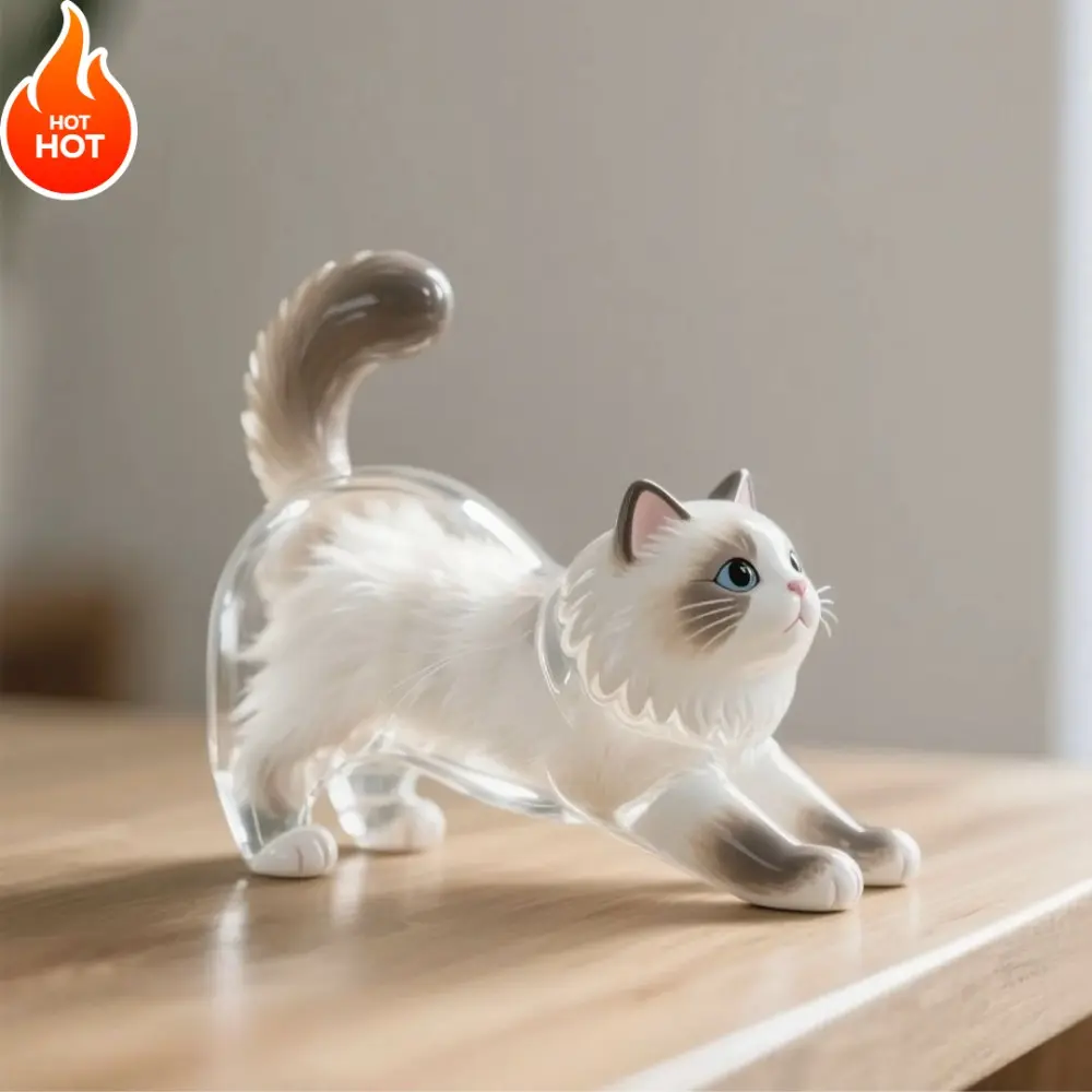 New Transparent Cat Hair Storage Box Siamese Cat Plush Toy Cat Hair Storage Souvenir Keychain Decorative Pendant