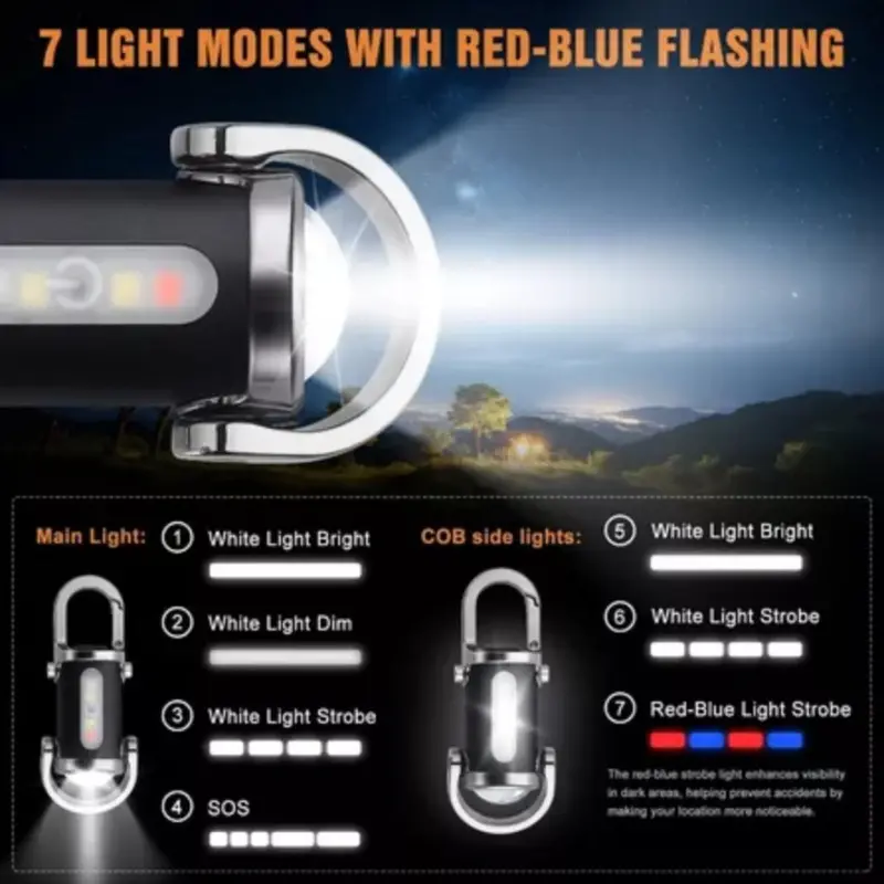 Keychain Flashlights EDC Mini Flashlights COB Keychain Work Light Flashlights 7 Light Modes