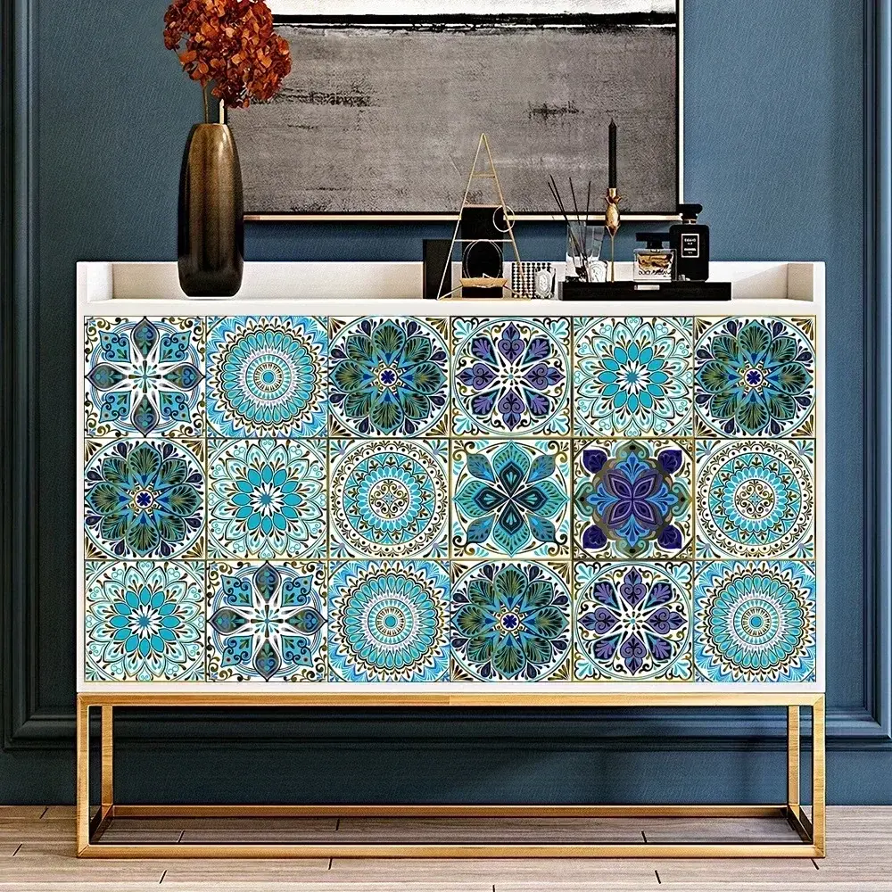 Home 10pcs/set Mandala Style Crystal Hard Tiles Ceramics Wall Sticker Kitchen Wardrobe Decor Art Mural & Stick Wall Decals