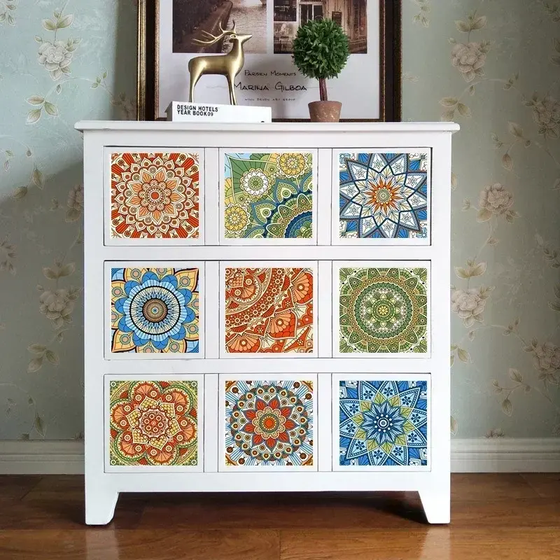 Home 10pcs/set Mandala Style Crystal Hard Tiles Ceramics Wall Sticker Kitchen Wardrobe Decor Art Mural & Stick Wall Decals