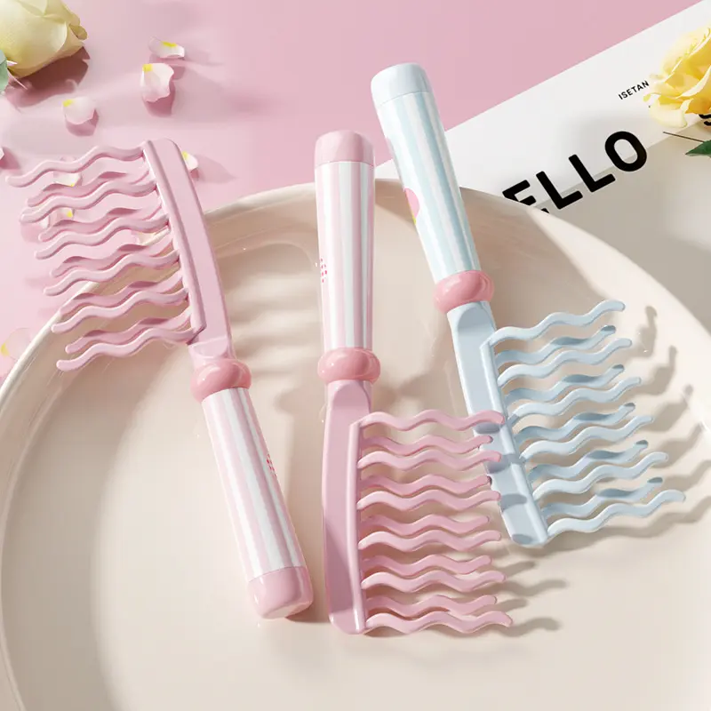 1PC Double Row Wavy Tooth Curling Comb Handle Scalp Massage Fluffy Set for Styling - Pink & Blue Portable Hairdressing Tools
