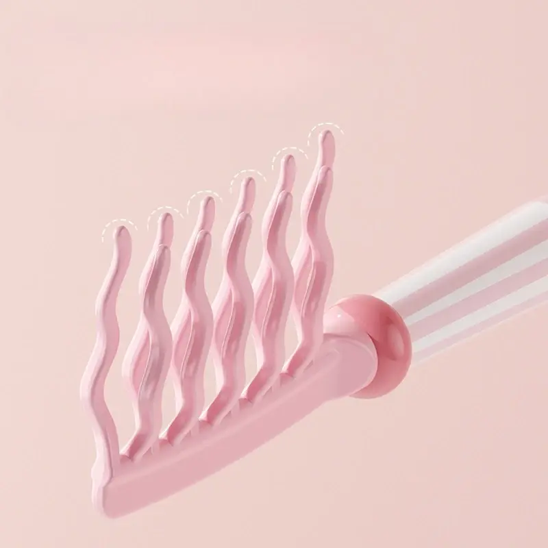 1PC Double Row Wavy Tooth Curling Comb Handle Scalp Massage Fluffy Set for Styling - Pink & Blue Portable Hairdressing Tools