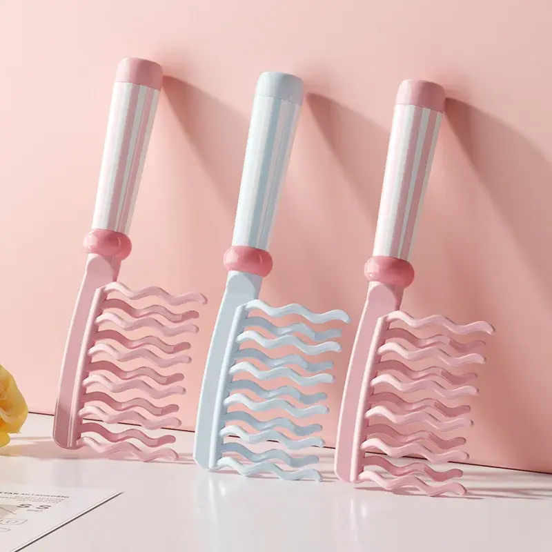 1PC Double Row Wavy Tooth Curling Comb Handle Scalp Massage Fluffy Set for Styling - Pink & Blue Portable Hairdressing Tools