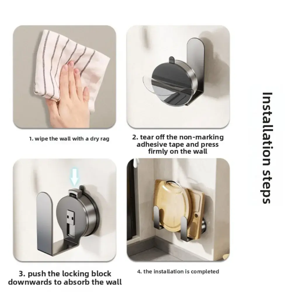 New 1 Pair Suction Cup Pot Bathroom Shelf Wall Mounted Non Perforated Kitchen Shelf Cutting Board Vegetable Board Storage Shelf