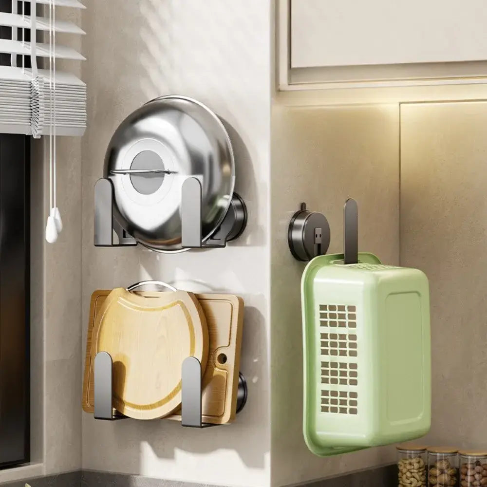 New 1 Pair Suction Cup Pot Bathroom Shelf Wall Mounted Non Perforated Kitchen Shelf Cutting Board Vegetable Board Storage Shelf