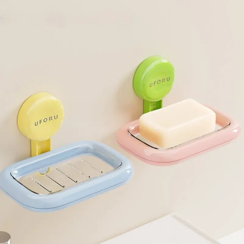 New Soap Drain Rack No Drilling Wall Mounted Double Layer Holder Storage and Air Cushion Type Soap Rack in The Bathroom Corner