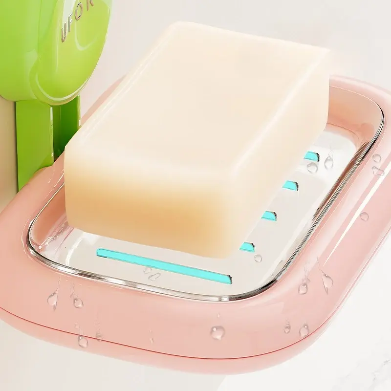 New Soap Drain Rack No Drilling Wall Mounted Double Layer Holder Storage and Air Cushion Type Soap Rack in The Bathroom Corner