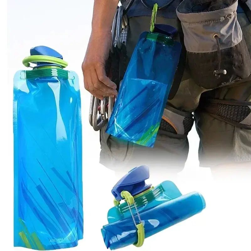 2025 1pc 700ml Ultra Light Foldable Water Bag - Portable for Hiking & Camping, with Handle & Hook - Outdoor Water Storage Gear