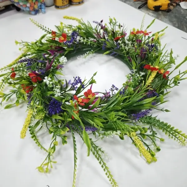 New Spring Summer Door Wreath for Front Door, Artificial Wildflower Spring Wreath,Multipurpose Decorative Garland Colorful 45cm