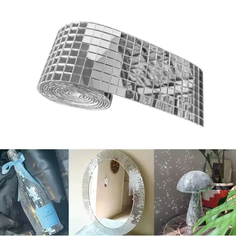 New 1 Roll Mosaic Mirror Tile Stickers 3D Mirror Decoration Patch Peel and Stick Wall Decal for Party Decoration  Wall Stickers