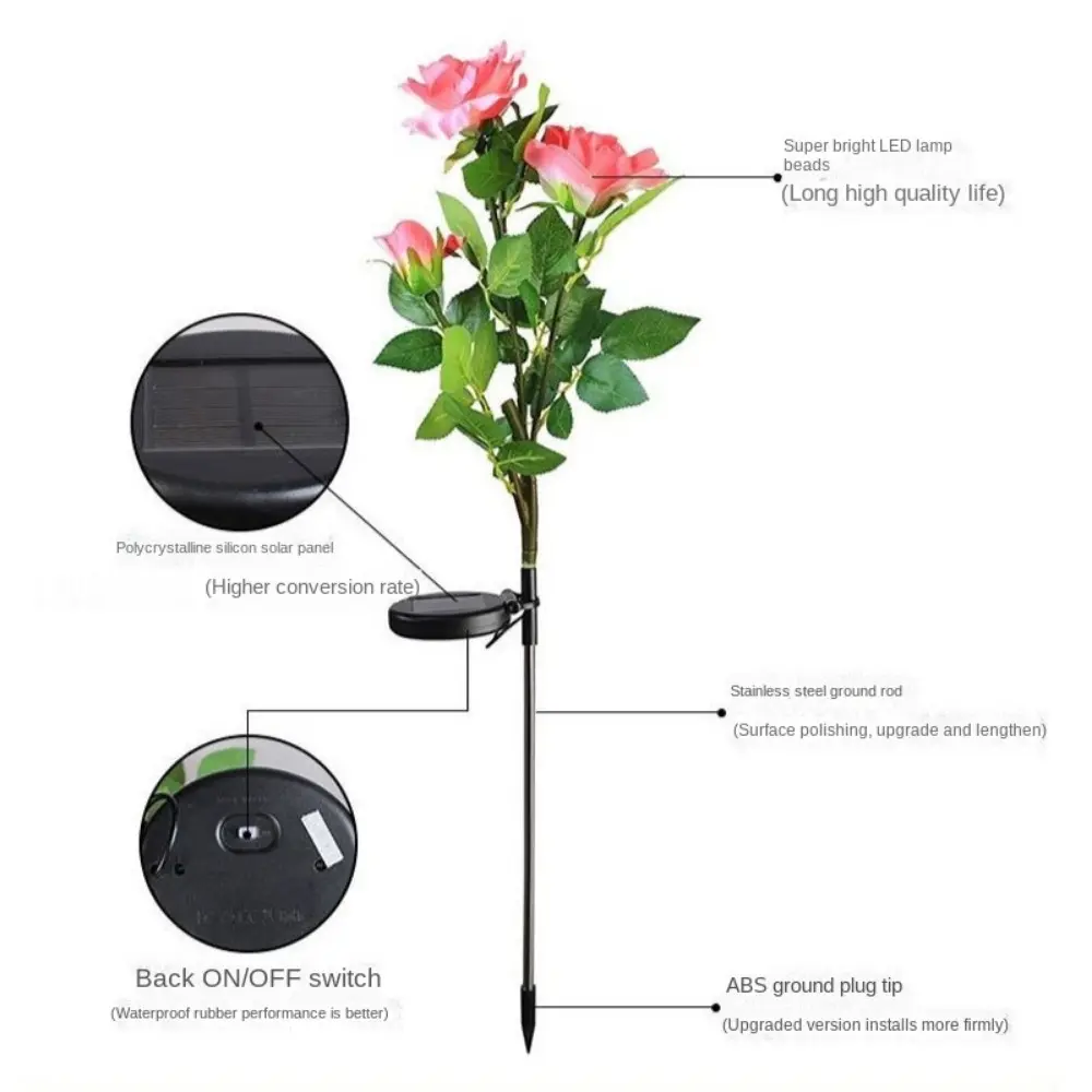 Good-looking Rose Solar Light Rose Charm Light Colors Used for Decorative Atmosphere Lights in Courtyards Lawn Gardens