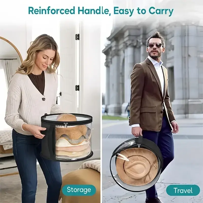 New 1 transparent fashionable hat storage stackable round edged hat container portable clothing storage box with zipper handle
