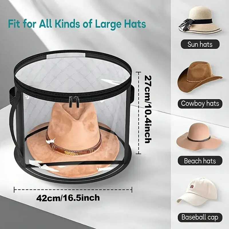 New 1 transparent fashionable hat storage stackable round edged hat container portable clothing storage box with zipper handle